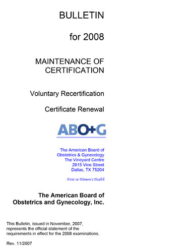 ABOG Bulletin for 2008 Maintenance of Certification