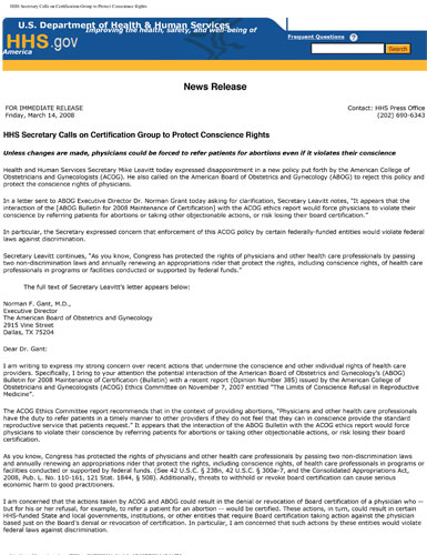 HHS Press Release on ACOG Opinion 385