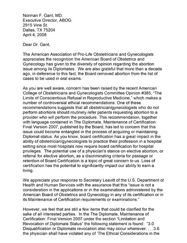 Letter from AAPLOG to Dr. Kenneth Noller (ACOG)