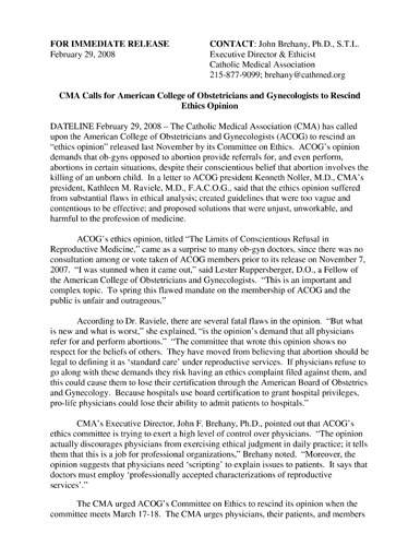 Catholic Medical Association calls for ACOG to rescind Opinion 385