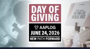 Banner for AAPLOG's Day of Giving on June 24, 2026 with 'New Path Forward' motto.